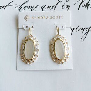 Kendra Scott Elle Gold Ivory Mother-of-Pearl Crystal Frame Earrings